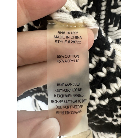 Soft Surroundings Open Aztec Fringed Cardigan Sweater Medium Cream Black Boho - Picture 7 of 11